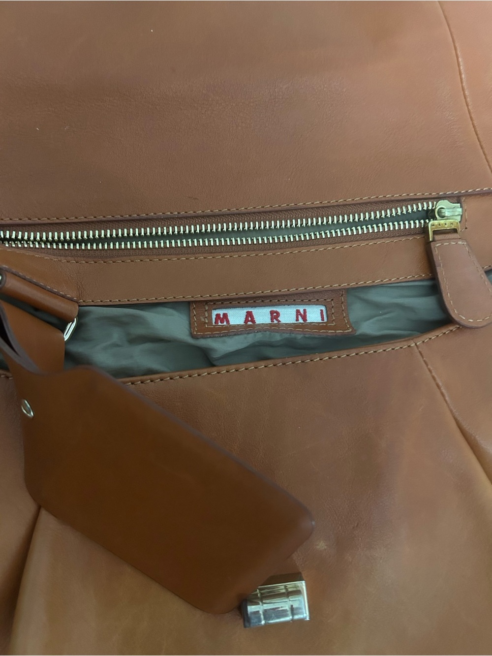 Marni Brown Leather Tote with Gold-Tone Zipper